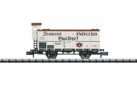 Insulated Wood Beer Boxcar - Ready to Run - Minitrix -- Haberlen Brewery (Era I, white, brown, black)