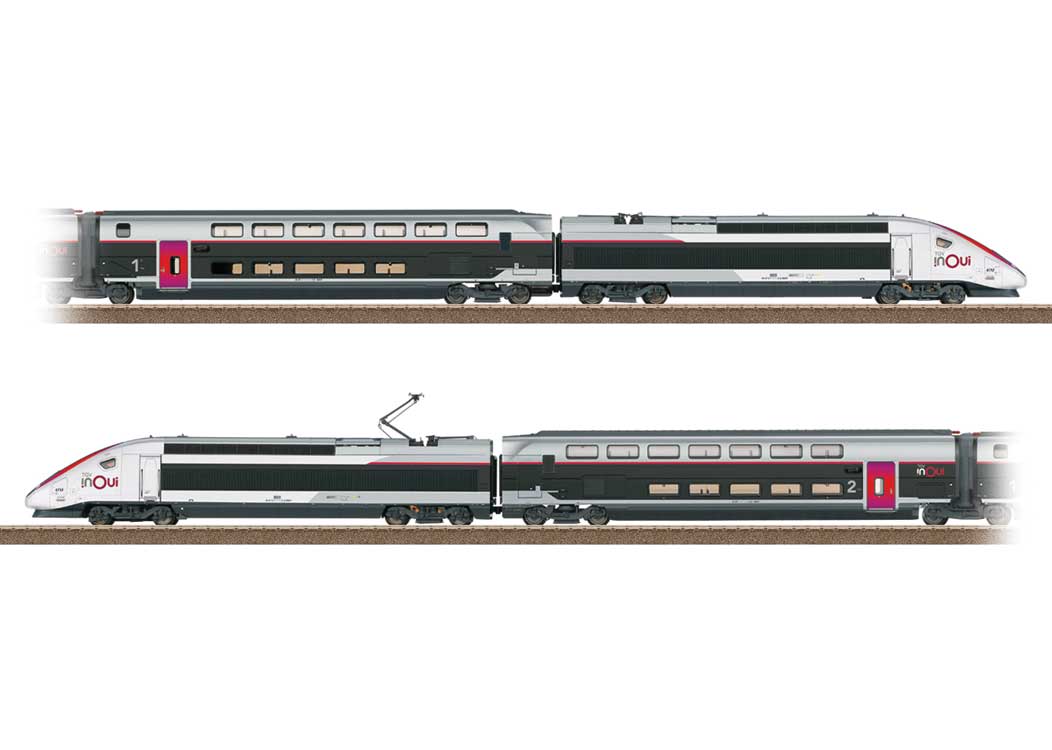 TGV INOUI High-Speed Train-Only Set - Sound and DCC -- French State Railways SNCF #4713 (Era VI 2025, black, gray, white, red)