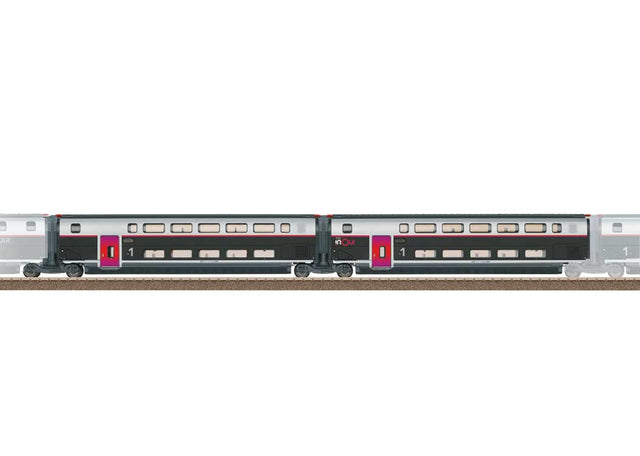 TGV INOUI Add-On R2 & R3 1st Class Intermediate Car 2-Pack - Ready to Run -- French State Railways SNCF #4713 (Era VI 2025, black, gray, white, red)