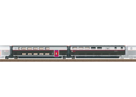 TGV INOUI Add-On R4 & R5 2nd Class Bar & Intermediate Car Set - Ready to Run -- French State Railways SNCF #4713 (Era VI 2025, black, gray, white, red)