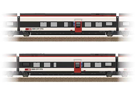 Type B & Type C 2nd Class Add-On for Giruno Train Set - Ready to Run -- Swiss Federal Railways SBB Set #1 (Era VI 2021, white, black, red, for:739-2