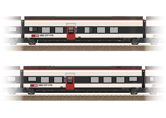 Type D & Type E 2nd Class Add-On for Giruno Train Set - Ready to Run -- Swiss Federal Railways SBB Set #2 (Era VI 2021, white, black, red, for: 739-
