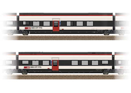 Type D & Type E 2nd Class Add-On for Giruno Train Set - Ready to Run -- Swiss Federal Railways SBB Set #2 (Era VI 2021, white, black, red, for: 739-