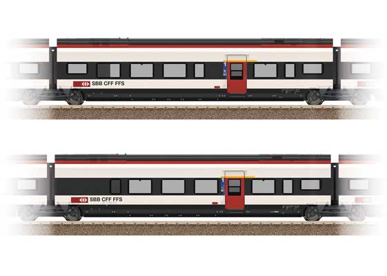 Type J & Type K 2nd Class Add-On for Giruno Train Set - Ready to Run -- Swiss Federal Railways SBB Set #3 (Era VI 2021, white, black, red, for: 739-