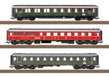 Type ABC4uwe, WR4u(e), C4u 3-Car D 74 3-Car Set - Ready to Run -- German Federal Railroad DB (Era III 1955, 2 green & 1 red cars)