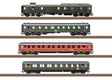 Type PwPost4u, ABC4u, WLAB4u(e), BC4uwe Car Set for D 74 Train - Ready to Ru -- German Federal Railroad DB (Era III 1955, 3 green & 1 red cars)-1