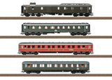 Type PwPost4u, ABC4u, WLAB4u(e), BC4uwe Car Set for D 74 Train - Ready to Ru -- German Federal Railroad DB (Era III 1955, 3 green & 1 red cars)-1