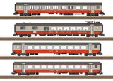 Type AD Combine, Type WR Diner, 2 Type B Coaches - Ready to Run -- Swiss Federal Railways SBB/CFF/FFS (Era IV 1975, Swiss Express, gray, orange-1