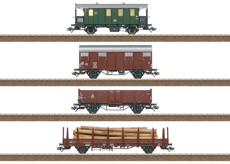 LpwPost Baggage, Gmhs 53 Box, Omm 37 Gondola, Rlmms 56 Stake Set - Ready to -- German Federal Railroad DB (Era III 1950s)-1