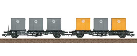 Type Laabs Container Transport Car 2-Pack w/VW Containers - Ready to Run -- German Federal Railroad DB (Era IV 1971, black)-1