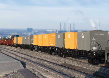 Type Laabs Container Transport Car 2-Pack w/VW Containers - Ready to Run -- German Federal Railroad DB (Era IV 1971, black)-2