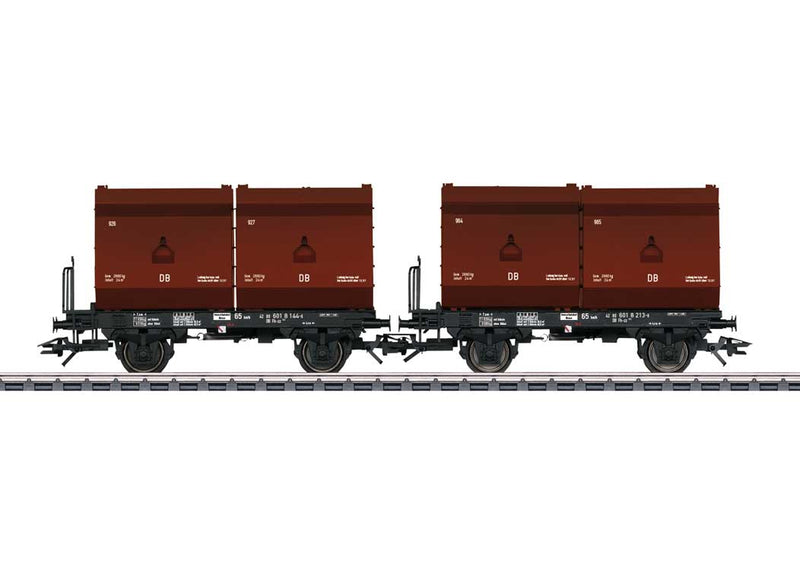 2-Axle Flatcar with Two 24-Cubic-Meter Coke Containers pkg(2) - Ready-to-Run -- German Federal Railway (Era IV; black, Boxcar Red)