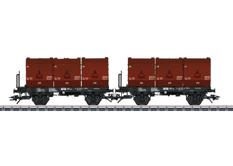 2-Axle Flatcar with Three 12-Cubic-Meter Coke Containers pkg(2) - Ready-to-Run -- German Federal Railway (Era IV; black, Boxcar Red)