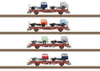 Ks 3300 & Ks 3301 Rotary Stake Flatcar With Semi Tractors 4-Pack - Ready-to-Ru -- German State Railroad DR (Era VI 1980, Boxcar Red)