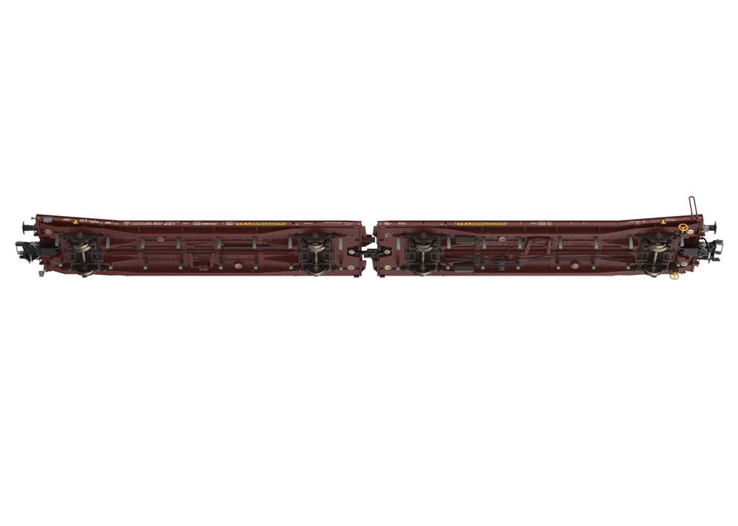 Type Laads 800B Paired Flatcar Set w/4 VW Crafter Load - Ready to Run -- Transwaggon (Era VI 2005, Boxcar Red)-4