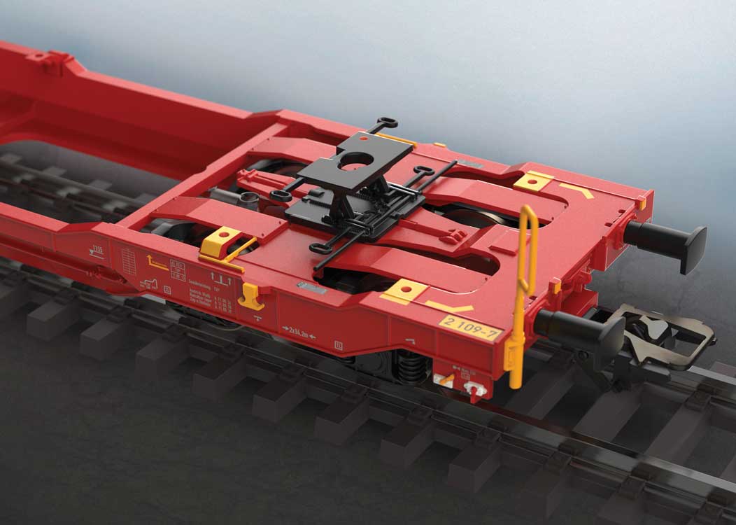 Type Sdggmrss 738 Double Deep Well Car w/Trailers - Ready to Run -- German Railroad DB AG (Era VI 2013, red, LKW Walter Trailers)-6
