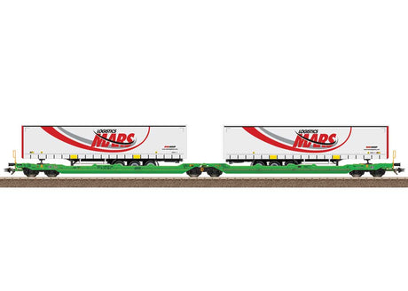 Type Sdggmrss Double Deep Well Car w/Trailers - Ready to Run -- CFL Cargo (Era VI 2021, green, Mars Trailers)