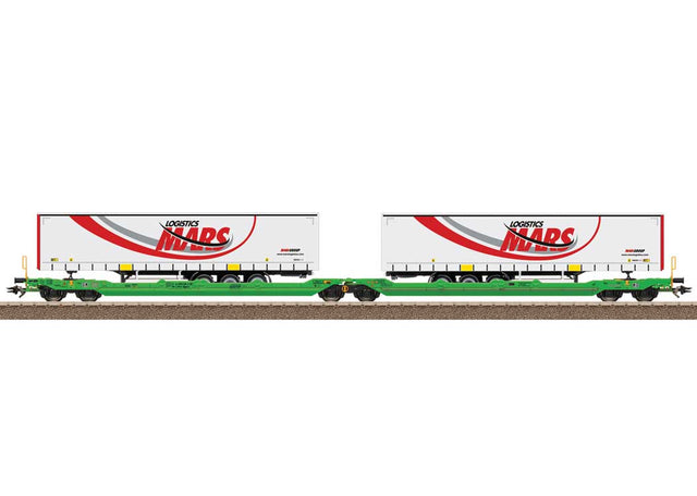 Type Sdggmrss Double Deep Well Car w/Trailers - Ready to Run -- CFL Cargo (Era VI 2021, green, Mars Trailers)