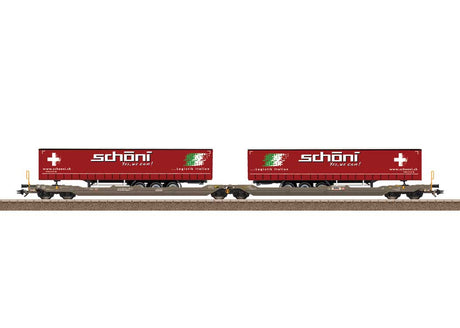 Type Sdggmrss Double Deep Well Car w/Trailers - Ready to Run -- Hupac AG (Era VI 2019, gray w/red Schoni Canvas Trailers)