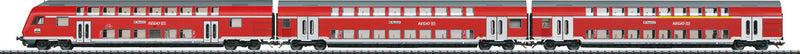 Bi-Level 3-Car Set - 1 Cab Car & 2 Coaches - 3-Rail - Ready-to-Run -- German Federal Railway (Era VI; red, gray; DB Regio)