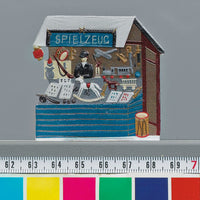 Type G02 Boxcar with Pewter Toy Stand - Ready-to-Run - 2014 Marklin Museum Car -- Ernst Heinrichsen Pewter Figures (Era III; gray, blue; German Lettering)