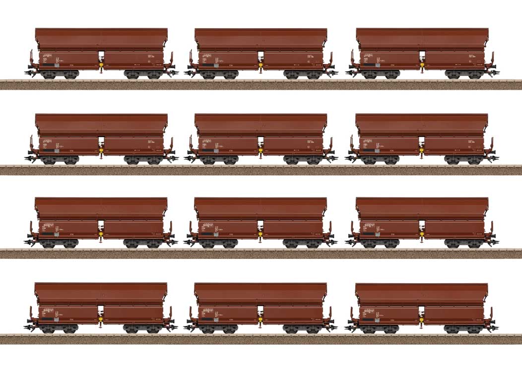Type Tals 968 Hinged-Roof Hopper 12-Pack - Ready to Run -- German Federal Railroad DB (Era IV 1984, Boxcar Red)-1