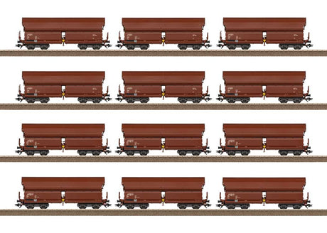 Type Tals 968 Hinged-Roof Hopper 12-Pack - Ready to Run -- German Federal Railroad DB (Era IV 1984, Boxcar Red)-1