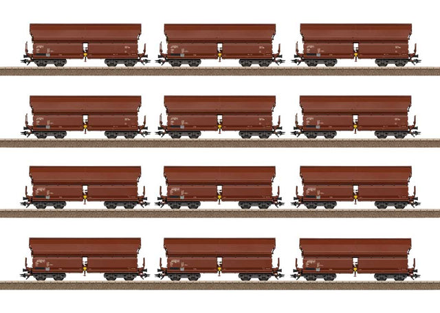 Type Tals 968 Hinged-Roof Hopper 12-Pack - Ready to Run -- German Federal Railroad DB (Era IV 1984, Boxcar Red)-1