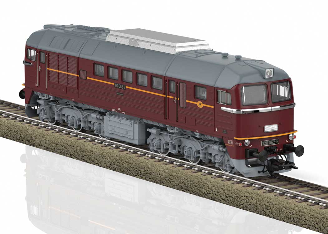 Class 120 Diesel - Sound and DCC -- German State Railroad DR #120 052 (Era IV 1976, maroon, gray)-3