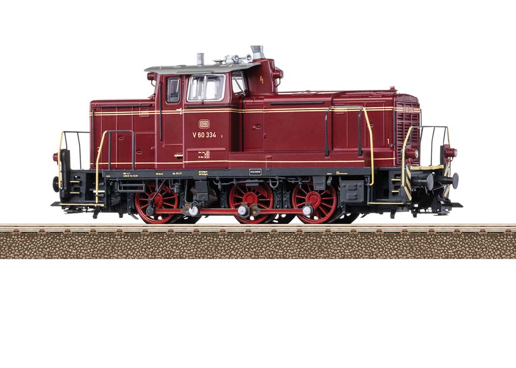 Class V 60 Diesel - Sound and DCC -- German Federal Railroad DB #V 60 334 (Era III 1960, red, black, yellow)-2