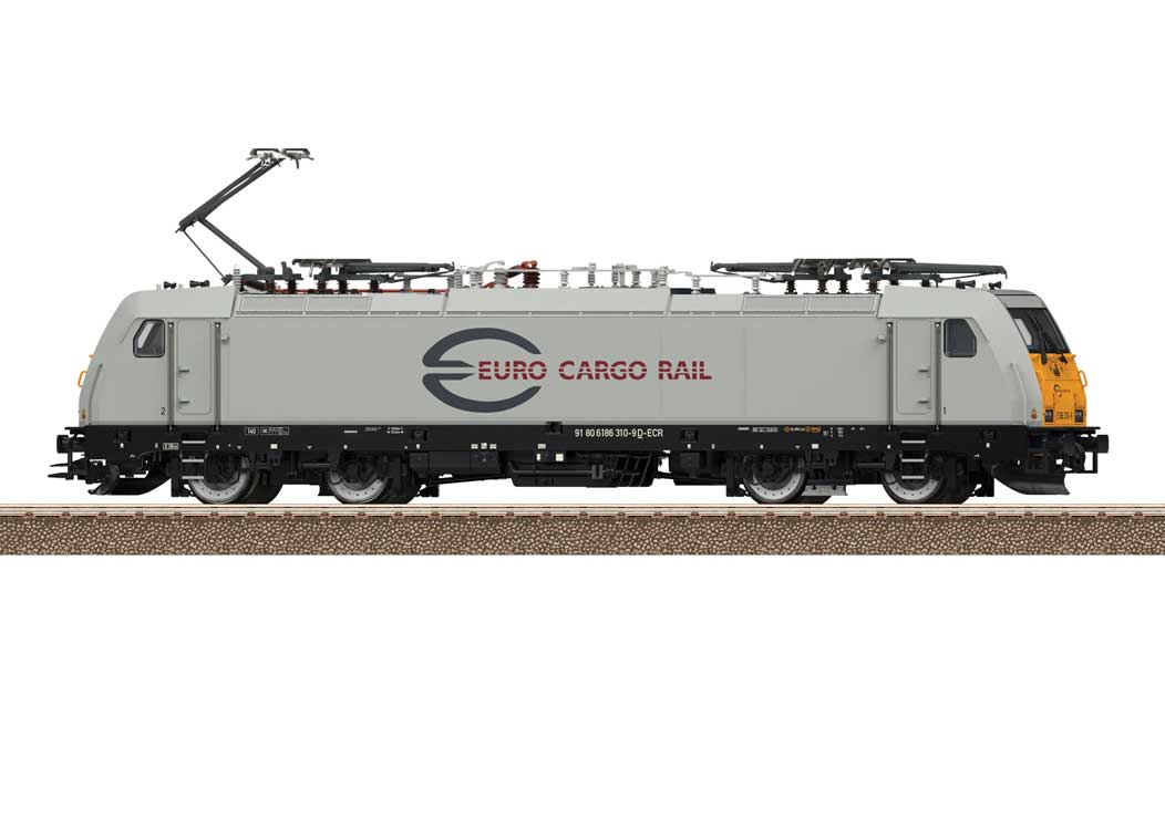 TRAXX 2 Class E 186 Electric - Sound and DCC -- Euro Cargo Rail ECR #186 310-9 (Era VI 2018, gray, yellow, black)-2