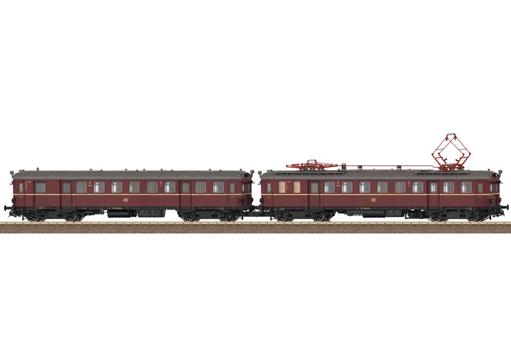 Class ET 85 Rail Car  & Trailer Set - Sound and DCC -- German Federal Railroad DB #ET 85 21, ES 85 20(Era III 1958, maroon, gray)-2