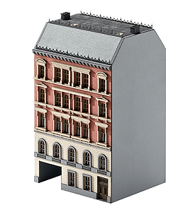 Wilhelminian-Era 5-Story Brick & Stucco Townhouse - Laser-Cut Card Kit -- 3-3/4 x 3-1/4 x 6"  9.4 x 8.3 x 15.1cm