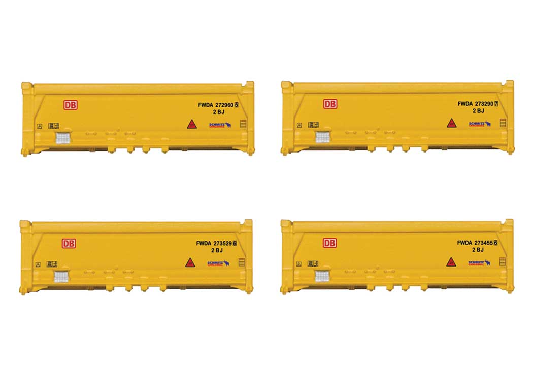 Waste Material Hopper Container 4-Pack - Assembled - Minitrix -- German Railroad DB AG (Era VI, yellow)-1