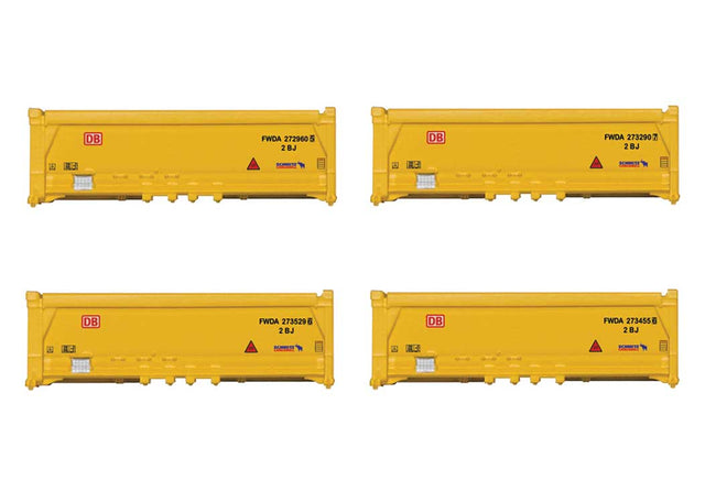 Waste Material Hopper Container 4-Pack - Assembled - Minitrix -- German Railroad DB AG (Era VI, yellow)-1