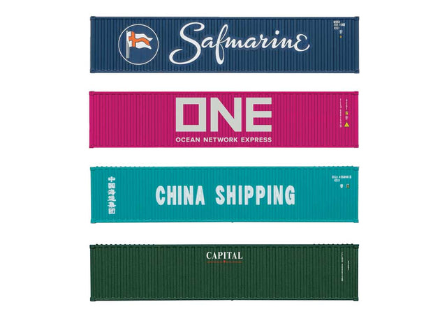 40' Corrugated Container 4-Pack - Assembled - Minitrix -- 1 Each Safmarine, ONE, Capital, China Shipping (Era VI)
