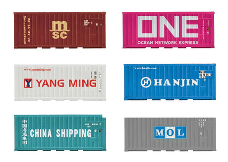40' Corrugated Container 6-Pack - Assembled - Minitrix -- 1 Each MSC, ONE, Hanjin, China Shipping, MOL, Yang Ming (Era VI)