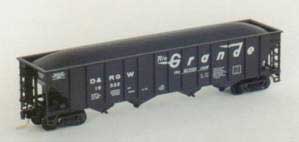 100-Ton 4-Bay (Quad) Hopper with Coal Load - Ready to Run -- Denver & Rio Grande Western #19676 (black, white; "Action Road" Slogan)