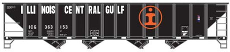 100-Ton 4-Bay (Quad) Hopper with Coal Load - Ready to Run -- Illinois Central Gulf #363221 (1977 Scheme; black, Orange Logo, Full Roadnam