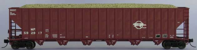 Greenville 7000-Cubic Foot Wood Chip Hopper - Ready to Run -- Missouri Pacific #8 (Boxcar Red, white, Screaming Eagle Buzzsaw Logo)