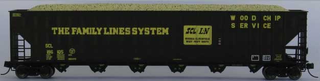 Greenville 7000-Cubic Foot Wood Chip Hopper - Ready to Run -- Family Lines SCL #1 (black, yellow)