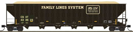 Greenville 7000-Cubic Foot Wood Chip Hopper - Ready to Run -- Family Lines CSXT #433760 (Patched, black logo, yellow, conspicuity stripes)