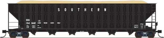 Greenville 7000-Cubic Foot Wood Chip Hopper - Ready to Run -- Southern Railway #134642 (black, white, no conspicuity striping)