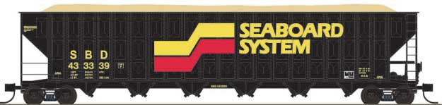 Greenville 7000-Cubic Foot Wood Chip Hopper - Ready to Run -- Seaboard System #433531 (black, white, yellow, red)