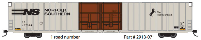 Thrall 86' Hi-Cube Double-Door Auto Parts Boxcar - Ready to Run -- Norfolk Southern #487324 (gray, black; Brown Doors, Thoroughbred Logo)