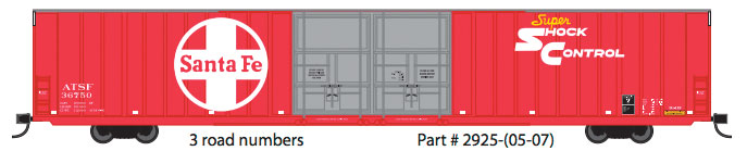 Thrall 86' Hi-Cube Double-Door Auto Parts Boxcar - Ready to Run -- Santa Fe #36756 (red, white; Large, Super Shock Control Logo)