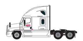 Freightliner Cascadia Raised-Roof 3-Axle Semi Tractor - Assembled -- XPO Logistics #3 (white, red)