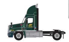 Freightliner Cascadia Raised-Roof 2-Axle Semi Tractor - Assembled -- ABF #5 (green, gray, yellow; "ABF Freight" Logo)