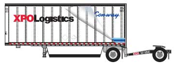 28' Pup Van Trailer with Converter Dolly - Assembled -- XPO Logistics #4 (Con-Way; white, red, black, blue)