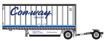 28' Pup Van Trailer with Converter Dolly - Assembled -- Con-Way Freight #1 (white, blue)